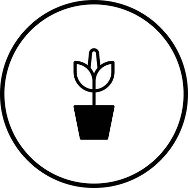 Tenceredeki bir bitkinin minimalist siyah beyaz simgesi, doğayı, büyümeyi veya çevresel kavramları temsil etmek için idealdir..