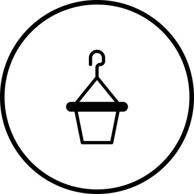 Çember içinde asılı bir saksının minimalist bir simgesi, bahçe, ev dekorasyonu veya bitki bakımıyla ilgili tasarımlar için mükemmel bir tasarım..