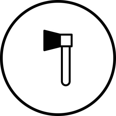 Görüntü, ağaç kesme, ormancılık veya genel sanatı temsil eden bir dairenin içindeki bir baltanın minimalist siyah beyaz simgesini içerir..