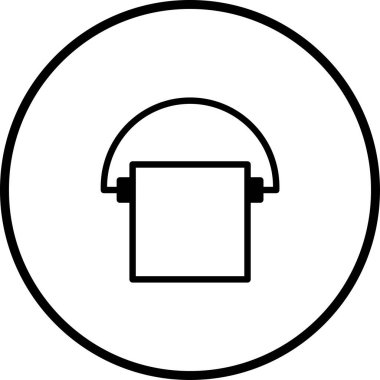 Dairesel çerçeve içinde basit bir tasarım içeren minimalist bir kova ikonu. Grafik tasarım projeleri ve görsel iletişim için ideal.