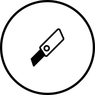 Bir çember içinde bir kesicinin minimalist siyah beyaz simgesi. Temiz ve modern tasarım araçları, el sanatları veya DIY projeleri için mükemmel.