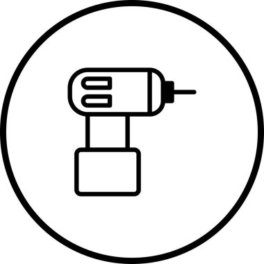 Kablosuz matkabın basit ve temiz bir simgesi. İnşaat ve DIY tasarımları için mükemmel. Cesur hatları ve minimalist tarzıyla vektör grafiği.
