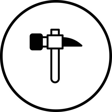 Bir çekiç simgesinin minimalist vektör çizimi, inşaat, onarım ve marangozluk işini temsil ediyor. Basit ama etkili bir grafik ögesi.