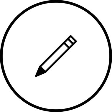 Basit bir siyah dairesel çerçeve içinde merkezli kalem ikonu içeren minimalist bir vektör grafiği, yazı, eğitim veya sanatla ilgili tasarımlar için mükemmeldir..