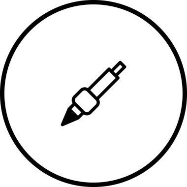 Dairesel bir çerçeve içinde izole edilmiş minimalist bir kalem simgesi. Web tasarımları, uygulamalar ve eğitim materyallerinde kullanmak için mükemmel.