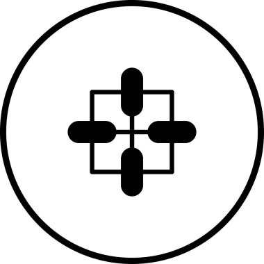 Siyah ve beyaza boyanmış soyut bir hedef simgesi tasarımı. Çeşitli uygulamalarda modern, minimal tasarımlar, duyarlılık, odaklanma veya yön aktarımı için idealdir.