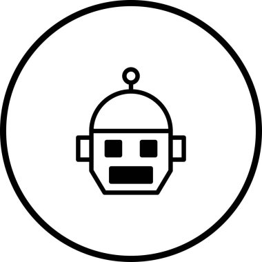 Çemberin içinde bir robot kafasının basit ve modern bir simgesi. Teknoloji, yapay zeka ve yenilikle ilgili tasarımlar için mükemmel..