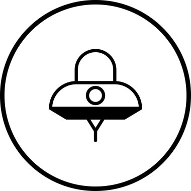 Bir daire içinde bir UFO simgesinin minimalist siyah ve beyaz vektör çizimi, uzay, bilim veya gelecekteki kavramları temsil etmek için mükemmeldir..