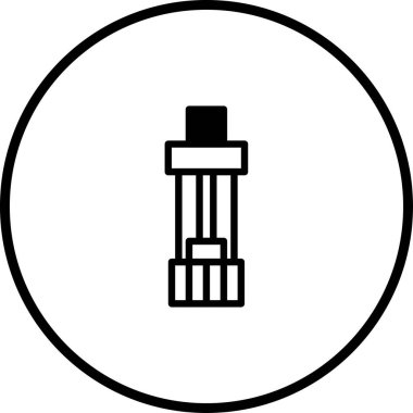 Bir minimalist çizgi sanat illüstrasyonunda, teknik veya tasarımla ilgili projeler için ideal dairesel çerçeve içinde endüstriyel bir bileşen sergileniyor.