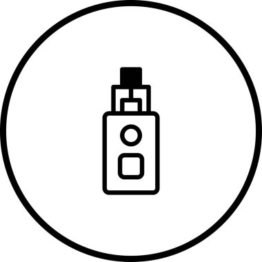 Elektronik sigara teknolojisini ve yaşam tarzını sembolize eden modern bir kalem simgesi. Siyah beyaz vektör tasarımı, grafik amaçlar için izole edilmiş