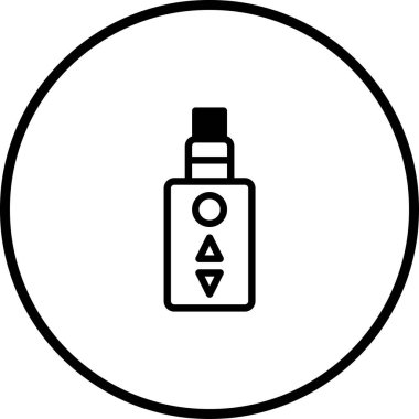 Dairesel çerçeve merkezli, buharlaşma veya modern teknolojiyle ilgili tasarımlar için mükemmel bir cihaz içeren minimalist siyah beyaz simge.