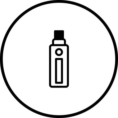 Elektronik sigara ya da elektronik cihaz içeren minimalist bir simge. Modern yaşam tarzı seçimini tasvir eden, beyaz arkaplanda siyah bir özet.