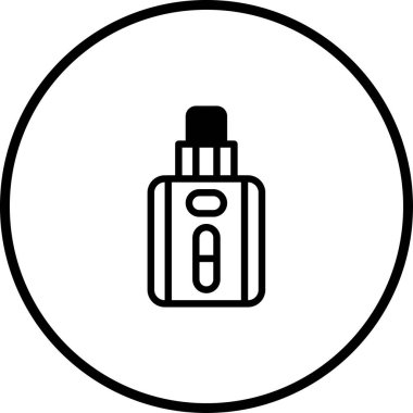 Vaping cihazının basit bir siyah-beyaz vektör simgesi. Modern, taşınabilir elektronik sigara tasarımı buhar teknolojisini ön plana çıkarıyor..