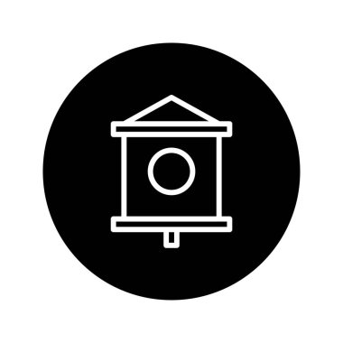 Beyaz bir hatla bembeyaz çizilmiş bir kuş evinin temiz, minimalist bir simgesi, katı siyah bir arka plan, çeşitli tasarım uygulamaları için mükemmel..