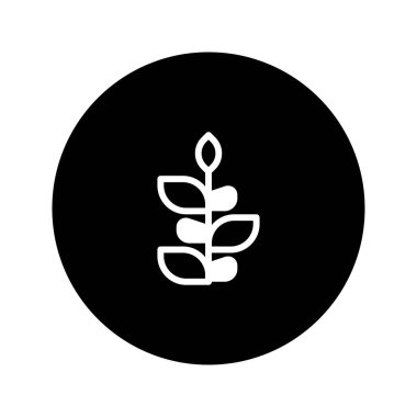 Siyah arka plana karşı minimalist bir bitki simgesi doğayı ve organik büyümeyi temsil eder. Ekoloji veya koruma ile ilgili logolar, tasarımlar ve semboller için mükemmel.