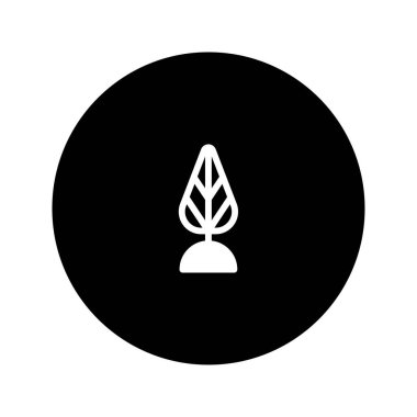 Siyah bir çember içine alınmış minimalist bir ağaç simgesi. Çevre dostu işletmeler, doğa temalı tasarımlar ve modern logolar için ideal, temiz çizgiler ve çağdaş estetik.