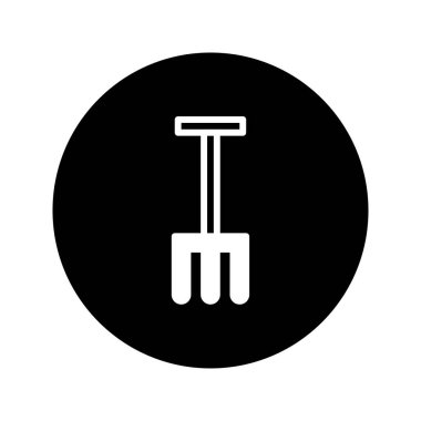 Bir bahçe çatalı ikonunun vektör çizimi, tarım, çiftçilik ya da bahçıvanlık faaliyetlerini sembolize etmek için mükemmel. Minimalist tasarım siyah dairenin içinde beyaz bir çatal içerir..