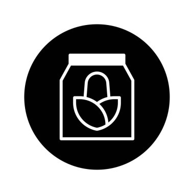 Minimalist bir vektör illüstrasyonunda içinde mısır sembolü bulunan bir çanta, tarım, sağlıklı gıda veya organik ürünleri temsil etmek için mükemmel. Siyah çember arkaplanına karşı ayarla.