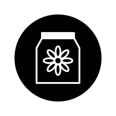 Bir minimalist vektör ikonu, siyah bir çemberin karşısına geçmiş, kare bir çizginin içinde bir çiçek tasarımı sergiliyor. Tasarım basitliği ve zarafeti vurgular..