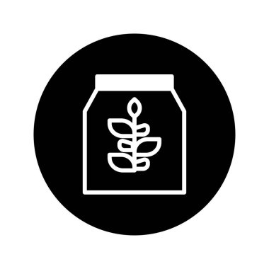 Sürdürülebilir çiftçiliği ve ekolojik tarımı sembolize eden bir bitki büyüme paketinin stilize edilmişi. Siyah beyaz minimalist tasarım basitliği ve çevresel bilinci taşır.