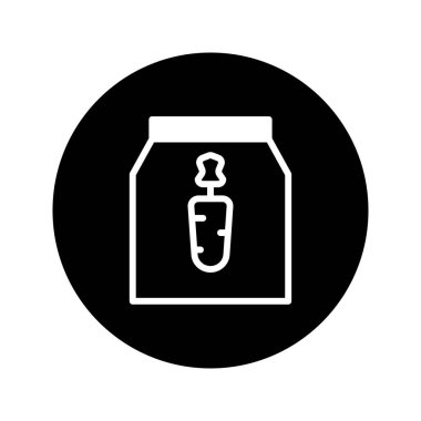 Minimalist bir illüstrasyonda havuç sembollü bir hayvan yemi torbası gösteriliyor, evcil hayvan beslenmesinin doğal bileşenlerini vurguluyor.