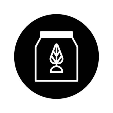 Zarif bir siyah-beyaz vektör illüstrasyonunda yaprak sembolüyle süslenmiş bir ürün paketi sergileniyor. Çevre dostu markalaşma ve minimalist tasarım projeleri için ideal.