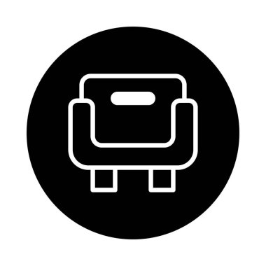 Bir koltuğun minimalist simge tasarımı, iç mekanlar için konforu ve tarzı sembolize eder. Mobilya, tasarım ve rahatlama için mükemmel..