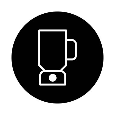 Basit bir minimalist blender simgesi siyah bir arkaplanda izole edilir. Bu beyaz grafik tasarımı modern mutfak aletlerini temiz çizgilerle çağrıştırıyor..