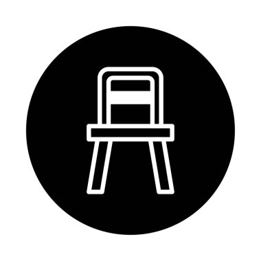 Bir sandalye ikonunun minimalist vektör görüntüsü. Siyah bir çemberde basit bir çizgi sanatı. Mobilya ve tasarım konuları için harika