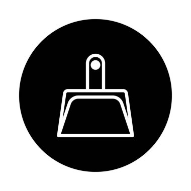 Beyaz çizgili minimalist bir resim çizimi siyah bir çemberin içinde beyaz bir zemin üzerinde temizlik ve hijyen tasarımları için mükemmel bir faraş olduğunu gösteriyor..