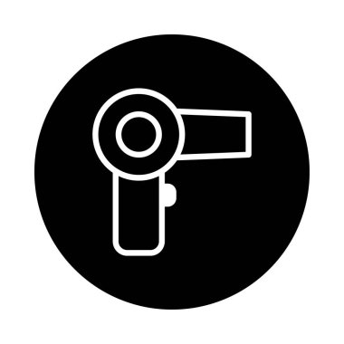 Siyah arka planda bir saç kurutma makinesinin minimalist vektör çizimi. Güzellik, moda ve kuaför konseptleri için idealdir. Tarz ve profesyonel saç bakımını sağlar..