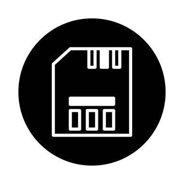 İzole bir vektör grafikleri dairesel bir arkaplanda veri depolamayı temsil eden bir hafıza kartını temsil eder. Veri kaydetme yeteneğini temsil eder.