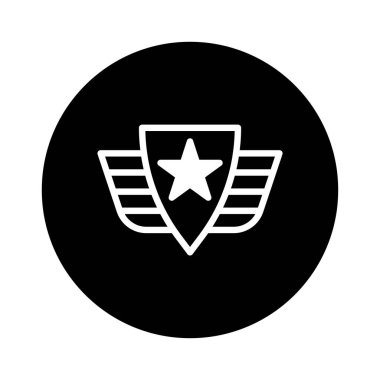 Siyah ve beyaz vektör illüstrasyonunda pilot başarılar için bir simge veya simge olarak kullanılabilecek bir havacılık askeri rozet tasarımı gösterilir.