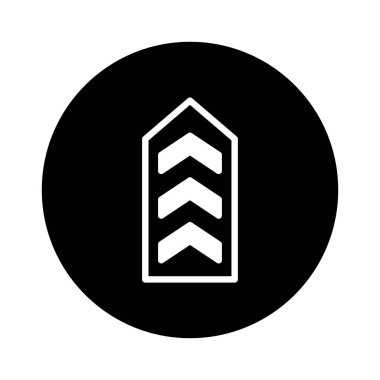 Siyah çember arkaplan üzerine kurulmuş, çeşitli uygulamalar için temiz ve modern bir tasarım sunan bir minimalist beyaz ok simgesi.