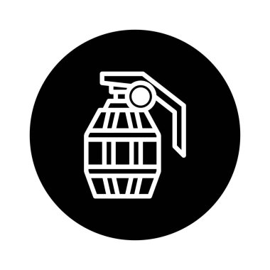 Bir el bombası ikonunun minimalist vektör çizimi. Basit çizgiler ve siyah beyaz renk şeması, tehlikeyi ve askeri çatışmayı temsil ediyor..