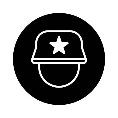 Askerin miğferini gösteren minimalist siyah-beyaz vektör grafiği belirgin bir yıldız amblemi, askeri ya da vatansever temalar için ideal..