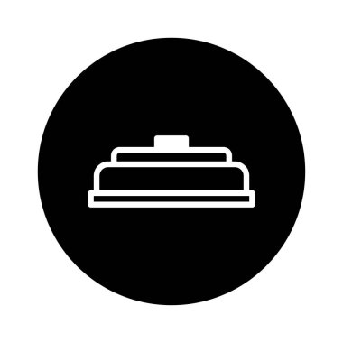 Tasarım projeleri için uygun bir daire amblemi içinde katmanlı bir platform ana hatlarını gösteren minimalist bir illüstrasyon.