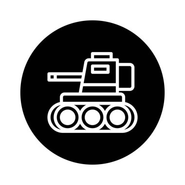 Bir tankı temsil eden minimalist grafik tasarımı. Tasarım, askeri güç ve teknolojinin sembolik bir temsilini yaratmak için basit çizgiler ve şekiller kullanır..