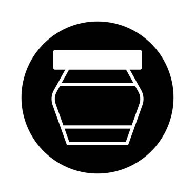 Bal kavanozunun minimalist siyah beyaz simgesi, logolar, grafik tasarımlar ve tatlı ürünler için ideal. Temiz çizgiler ve basit şekil modern ve zarif bir görüntü yaratır..