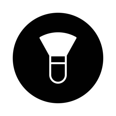 Siyah bir dairenin üzerindeki makyaj fırçası simgesinin minimalist vektör çizimi. Güzellik, moda ya da tasarım projeleri için mükemmel. Temiz ve basit tasarım.