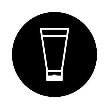 Cilt ürünlerini, güzelliğini ve sağlığını temiz ve modern bir şekilde temsil etmek için mükemmel bir kozmetik tüpü içeren minimalist bir ikon tasarımı. Siyah bir çemberin beyaz çizgisi çarpıcı ve çok yönlü bir grafik ögesi sağlar.