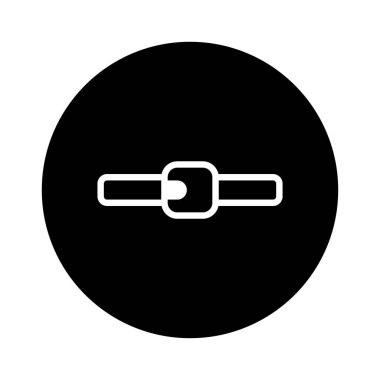 Siyah bir çemberde izole edilmiş basit ve zarif bir tasarıma sahip bir kemer tokası ikonunun minimalist vektör çizimi. Moda ve tasarım projeleri için mükemmel.