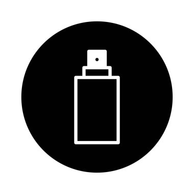 Siyah bir arka plana karşı beyaz çizgili minimalist bir parfüm şişesi ikonu. Koku, güzellik ya da kozmetik kavramları için mükemmel..