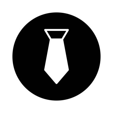 Bir kravat ikonunun minimalist tasarımı, siyah bir daire içinde zarif bir şekilde ayarlanmış, iş ve profesyonel temalar için mükemmel..