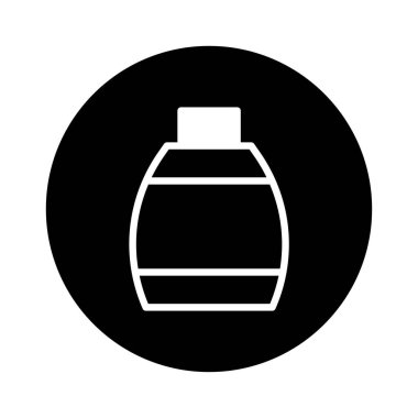 Minimalist bir vektör ikonu siyah beyaz bir şişe gösteriyor, kozmetik ya da ilaç için uygun. Markalaşma ve pazarlama için ideal..