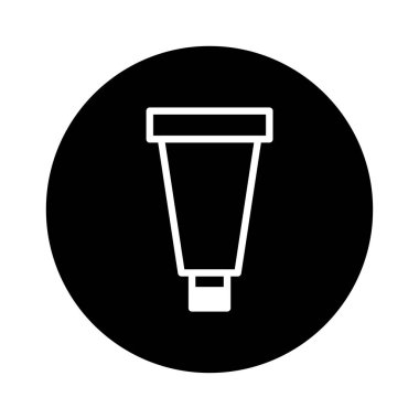 Güzellik ürünleri, kremler ve losyonlar için uygun bir tüpün minimalist çizimi. Siyah beyaz bir daire içinde, simge ve vektör grafik projeleri için mükemmel bir tasarım..
