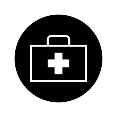 Tıbbi bakım ve acil servisleri sembolize eden ilk yardım çantasının minimalist bir simgesi. Sağlıkla ilgili tasarım ve çizimler için mükemmel..