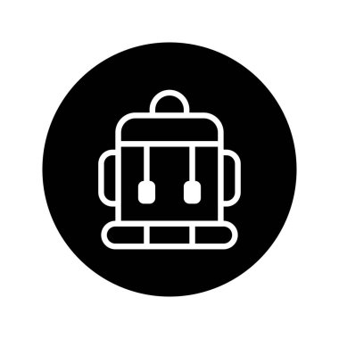 Siyah-beyaz basit bir sırt çantası ikonu, seyahat, açık hava aktivitelerini ya da macera temalarını temsil etmek için mükemmel. Çeşitli yaratıcı projeler için uygun temiz, minimalist bir tasarım..