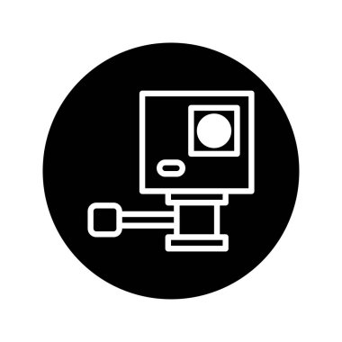 Aksiyon kamerasının basit siyah beyaz simgesi. Açık hava aktiviteleri, seyahat, macera ya da teknolojiyle ilgili projeler için mükemmel. Temiz ve modern tasarım.