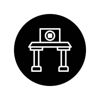 Bir masa simgesinin minimalist tasarımı, ofis ortamlarını, işyerlerini veya çevrimiçi alanları, temiz, modern ve profesyonel görünümlü temsil etmek için mükemmeldir..